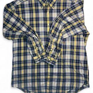 Vintage Men's Tommy Hilfiger Plaid Button-Down Shirt in Navy, Yellow & White